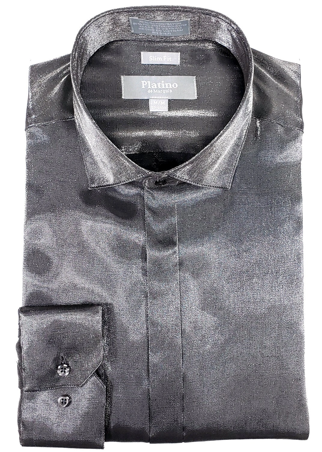 Platino Slim Fit Hemd Zwart Grijs: Verfijnde Satin Touch voor een Onvergetelijke Uitstraling. Subtiel en Stijlvol.